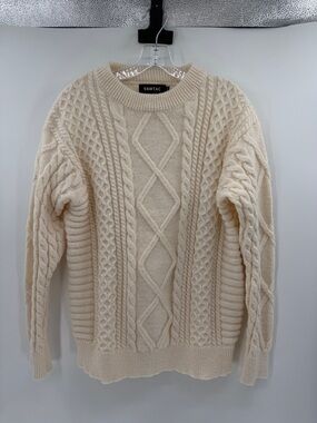 Vamtec Women's Fisherman's Chunky Knit Sweater - Cream - Large